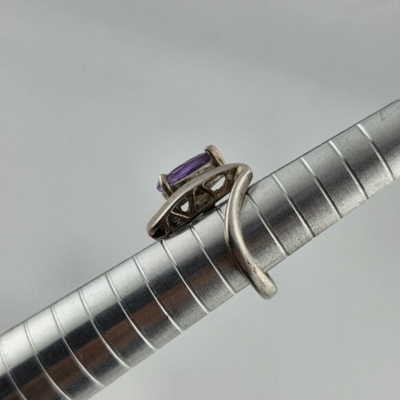 925 Sterling Silver Ring Pear Cut Amethyst Unique Modernist 3.25 Vintage Artisan - Picture 6 of 12